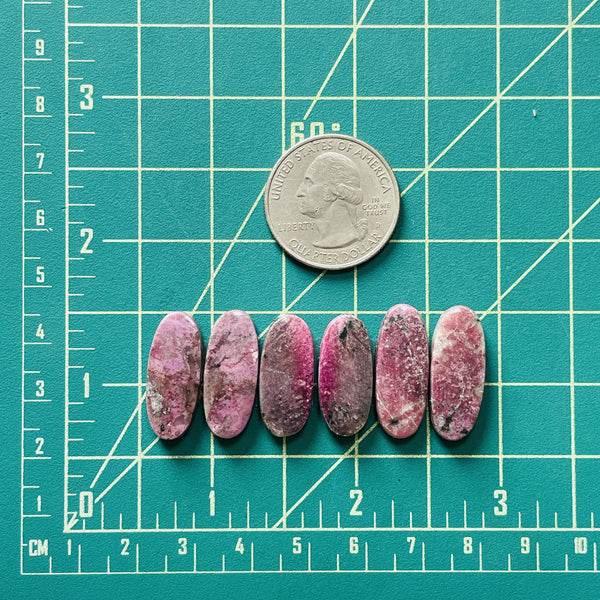 Medium Pink Surfboard Cobaltoan Calcite, Set of 6 Dimensions