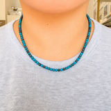 Stabilized Spider Web Egyptian Turquoise Abacus Bead Necklace 16 Inches