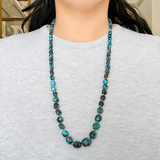 Natural Spider Web Yungai Turquoise Bead Necklace 32 Inches
