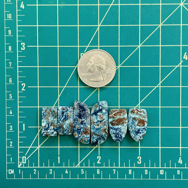 Medium Ocean Blue Mixed Shattuckite, Set of 6 Dimensions