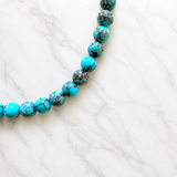 Stabilized Spider Web Egyptian Turquoise Round Beads Necklace 16 Inches