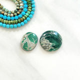 Large Deep Green Mixed Crescent Lake Variscite, Set of 2 Background