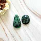 Large Deep Green Mixed Crescent Lake Variscite, Set of 2 Background