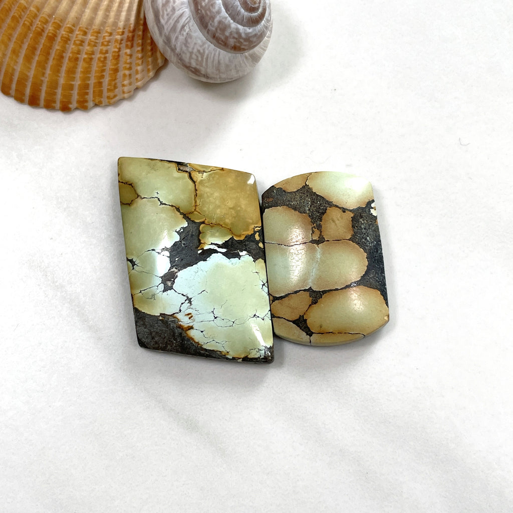 Large Pale Brown Mixed Treasure Mountain Turquoise, Set of 2