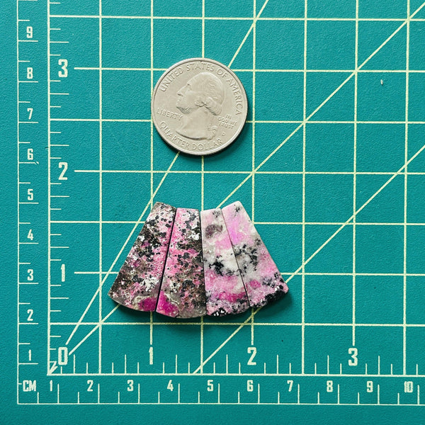 Large Pink Trapezoid Cobaltoan Calcite, Set of 4 Dimensions
