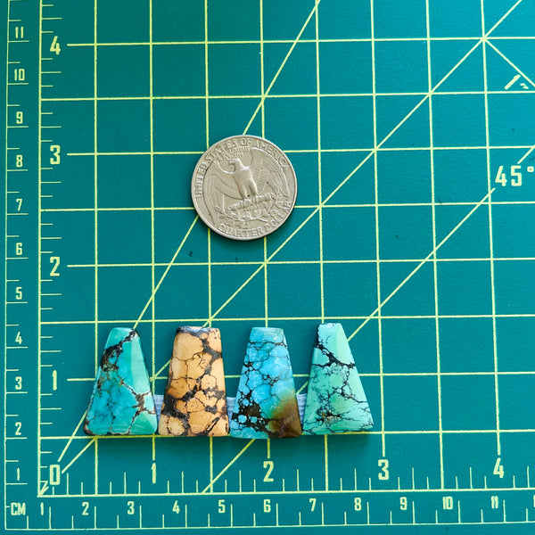 Medium Mixed Trapezoid Mixed Turquoise, Set of 4 Dimensions