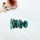 Large Deep Blue Mixed Crescent Lake Variscite, Set of 5 Background