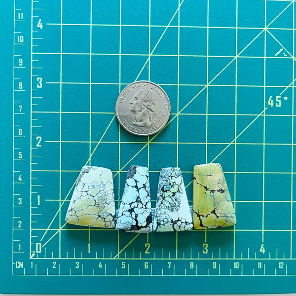 Large Mixed Trapezoid Wild Horse Turquoise, Set of 4 Dimensions