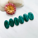 Medium Deep Green Oval Malachite Copper Mineral, Set of 6 Background