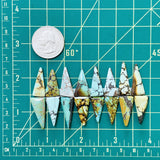 Large Mixed Triangle Mixed Turquoise, Set of 16 Dimensions