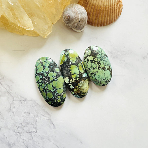Large Sea Green Oval Bamboo Mountain Turquoise, Set of 3 Background