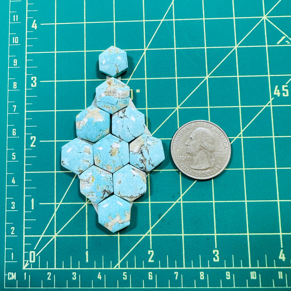 Medium Sky Blue Hexagon Sand Hill Turquoise, Set of 10 Dimensions