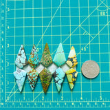 Large Mixed Shield Mixed Turquoise, Set of 10 Dimensions