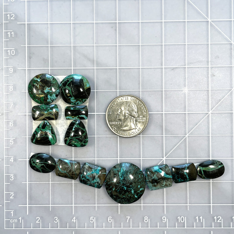 Small Ocean Blue Mixed Yungai Turquoise, Set of 13 Dimensions