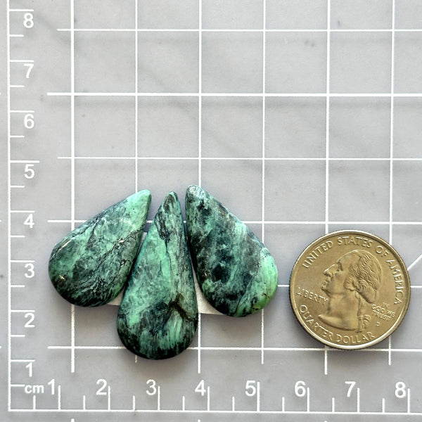 Large Deep Green Teardrop Crescent Lake Variscite, Set of 3 Dimensions