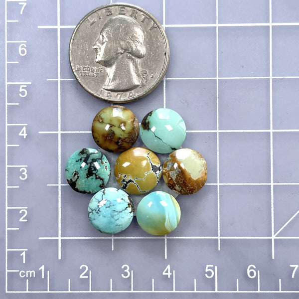 Small Mixed Round Mixed Turquoise, Set of 7 Dimensions