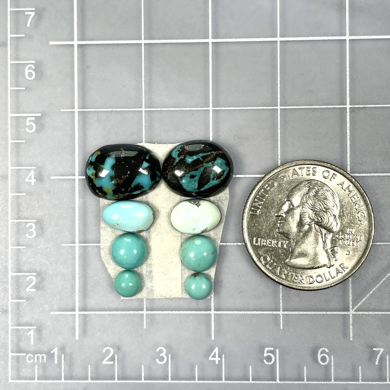 Small Mixed Mixed Mixed Turquoise, Set of 8 Dimensions