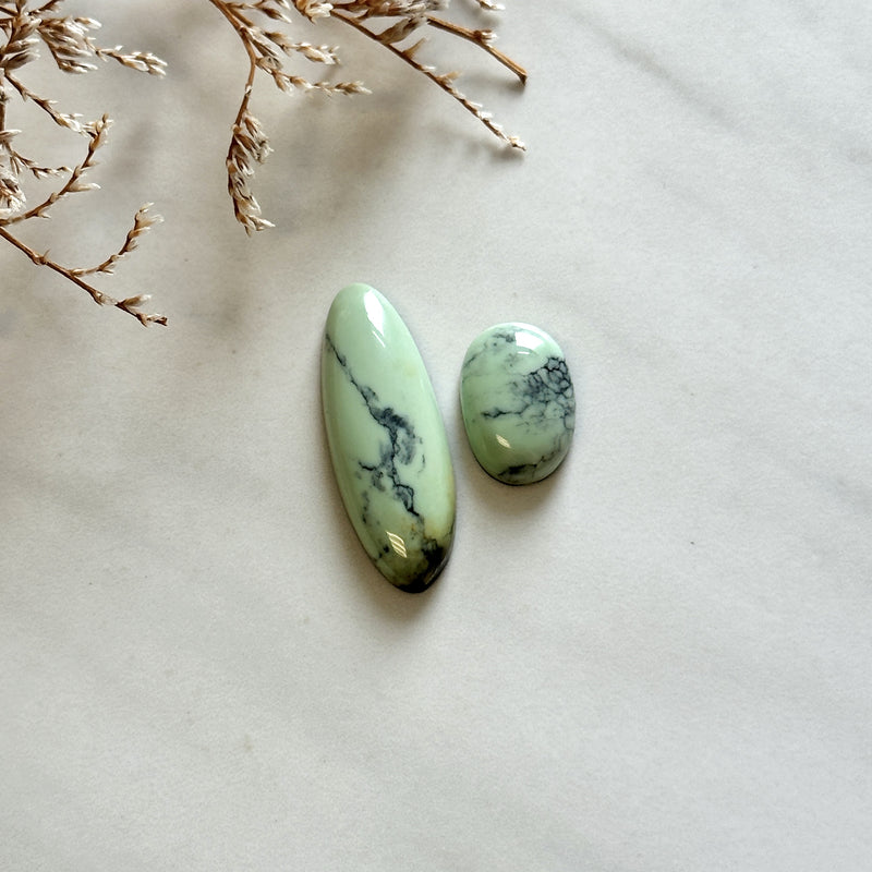 Large Faint Green Mixed Crescent Lake Variscite, Set of 2 Background