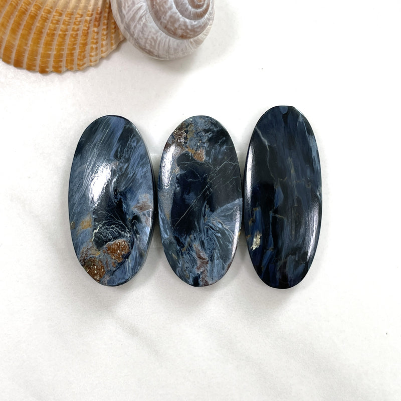 Large Deep Blue Oval Pietersite Quartz, Set of 3 Background