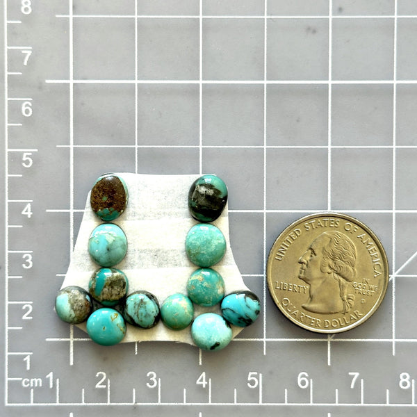 Small Mixed Round Mixed Turquoise, Set of 12 Dimensions