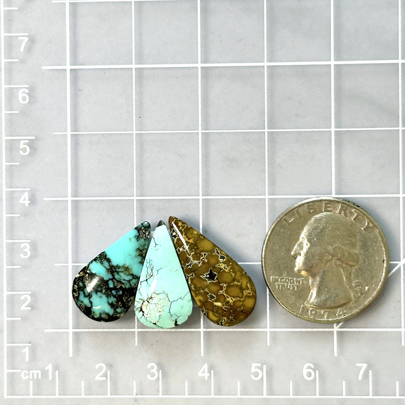 Medium Mixed Teardrop Mixed Turquoise, Set of 3 Dimensions