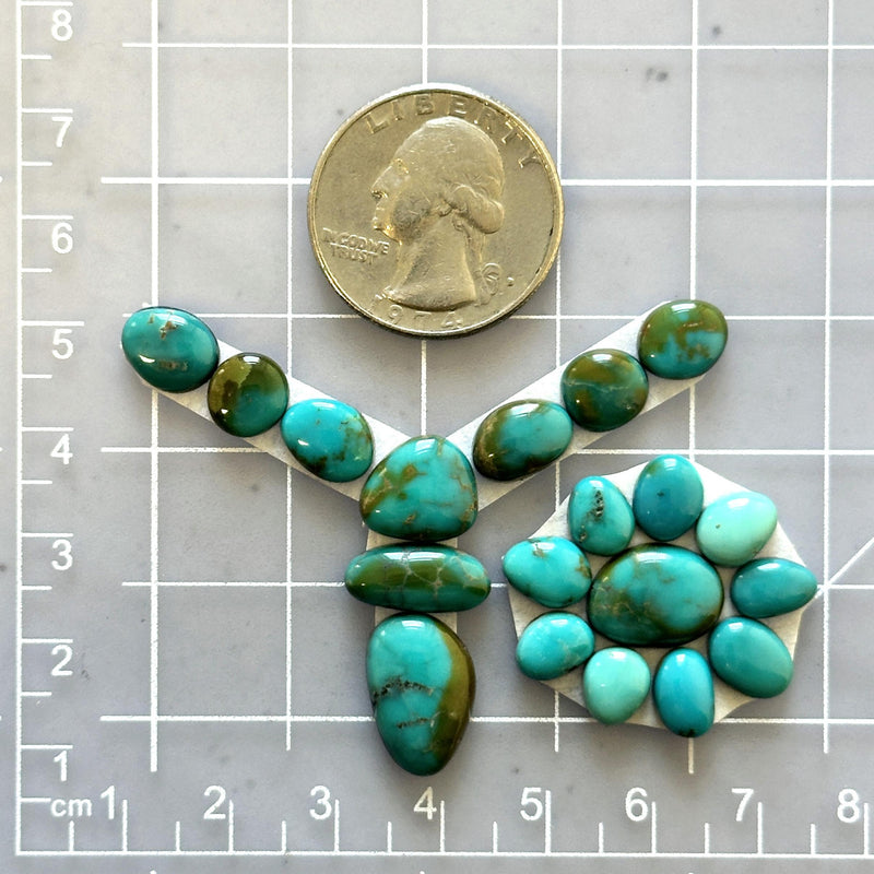 Small Ocean Blue Mixed Lone Mountain Turquoise, Set of 19 Dimensions
