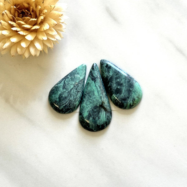 Large Deep Green Teardrop Crescent Lake Variscite, Set of 3 Background
