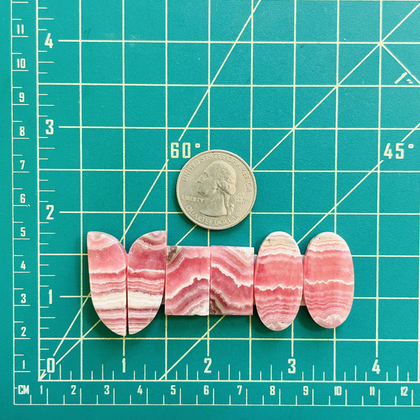 Large Pink Mixed Rhodochrosite, Set of 6 Dimensions