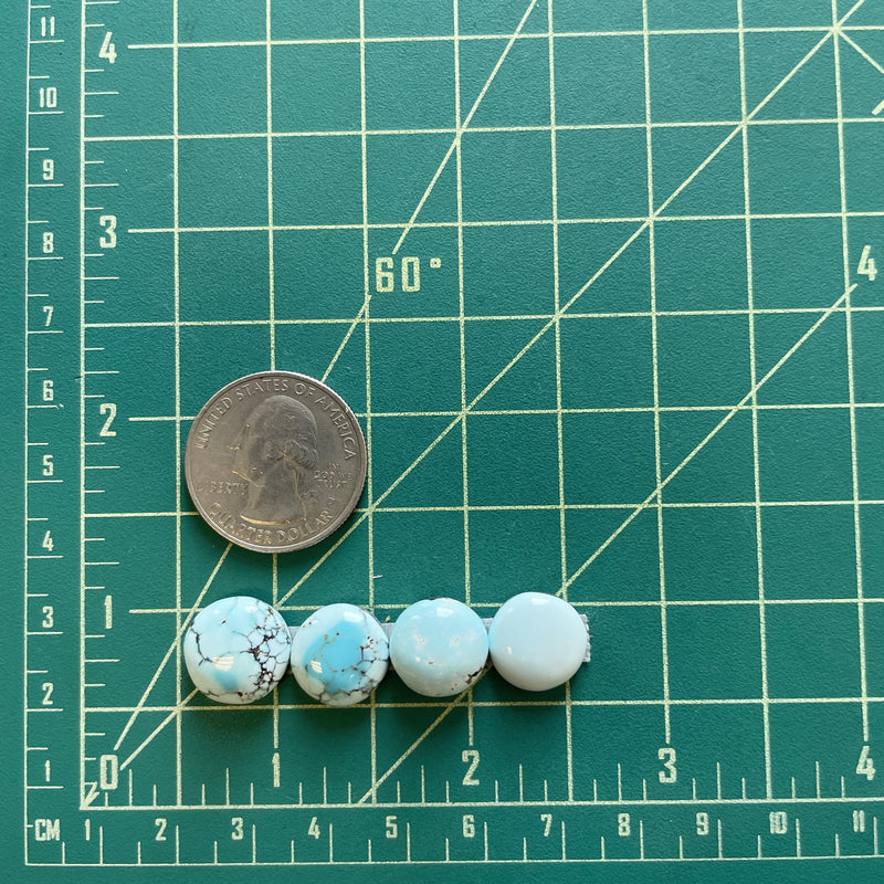 Small Sky Blue Round Lone Mountain Turquoise, Set of 4 Dimensions