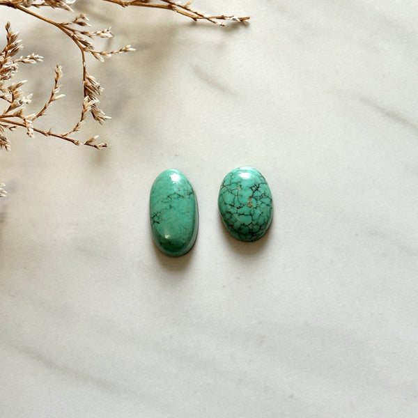 Medium Lime Green Oval Namtso Lake Turquoise, Set of 2 Background