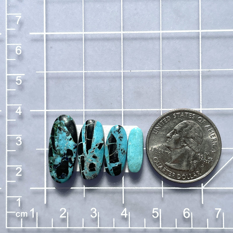 Medium Ocean Blue Oval Yungai Turquoise, Set of 4 Dimensions