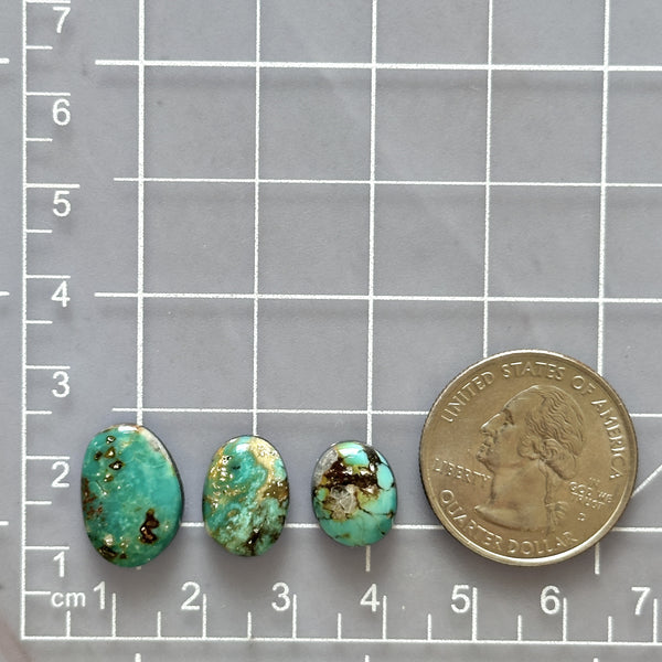Small Sea Green Oval Treasure Mountain Turquoise, Set of 3 Dimensions