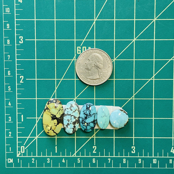 Medium Mixed Mixed Mixed Turquoise, Set of 5 Dimensions