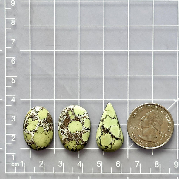Medium Faint Green Mixed Treasure Mountain Turquoise, Set of 3 Dimensions