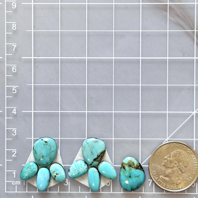 Small Sky Blue Mixed Pilot Mountain Turquoise, Set of 9 Dimensions