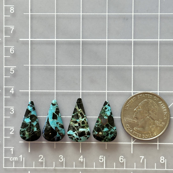 Medium Sky Blue Teardrop Blue Moon Turquoise, Set of 4 Dimensions