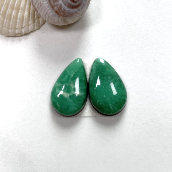 Small Deep Green Teardrop Lucid Variscite, Set of 2 Background