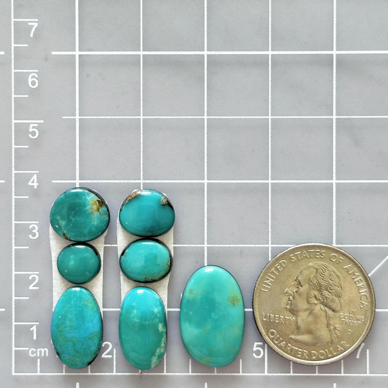 Small Sky Blue Mixed Pilot Mountain Turquoise, Set of 7 Dimensions