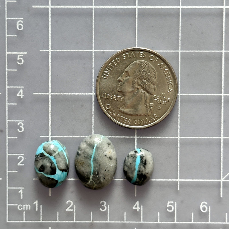 Small Sky Blue Oval Blue Moon Turquoise, Set of 3 Dimensions