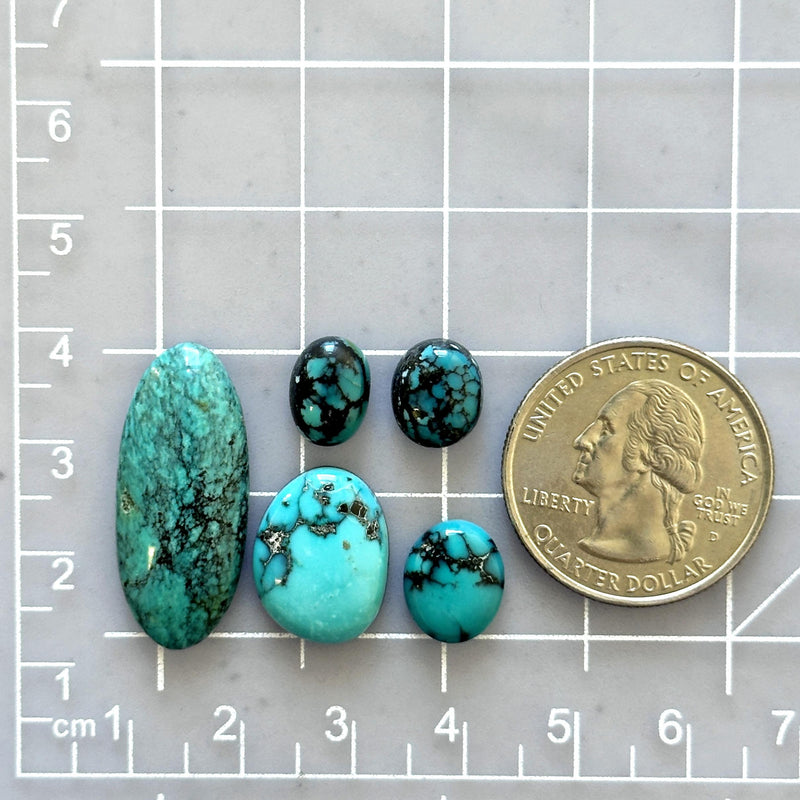 Small Sky Blue Mixed Yungai Turquoise, Set of 5 Dimensions