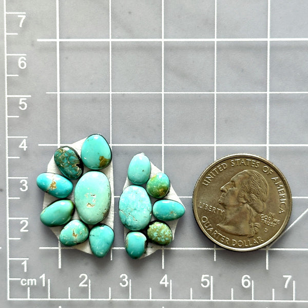 Small Sky Blue Oval Lone Mountain Turquoise, Set of 13 Dimensions