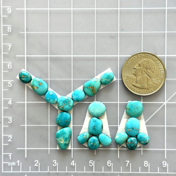 Small Sky Blue Mixed Lone Mountain Turquoise, Set of 19 Dimensions
