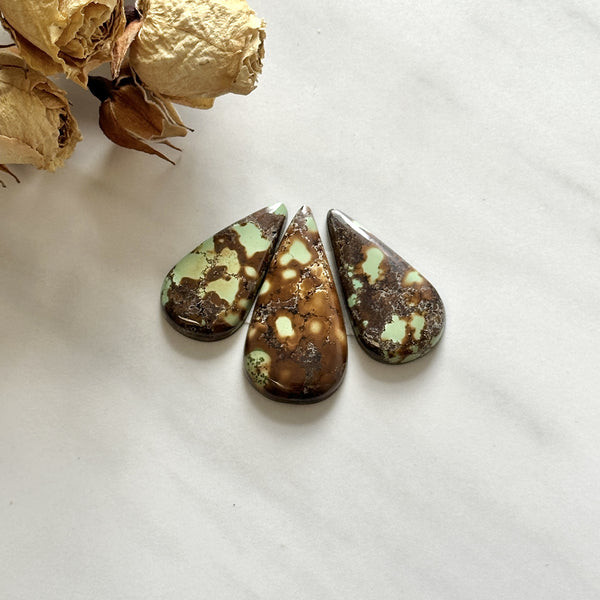 Large Earth Brown Teardrop Treasure Mountain Turquoise, Set of 3 Background