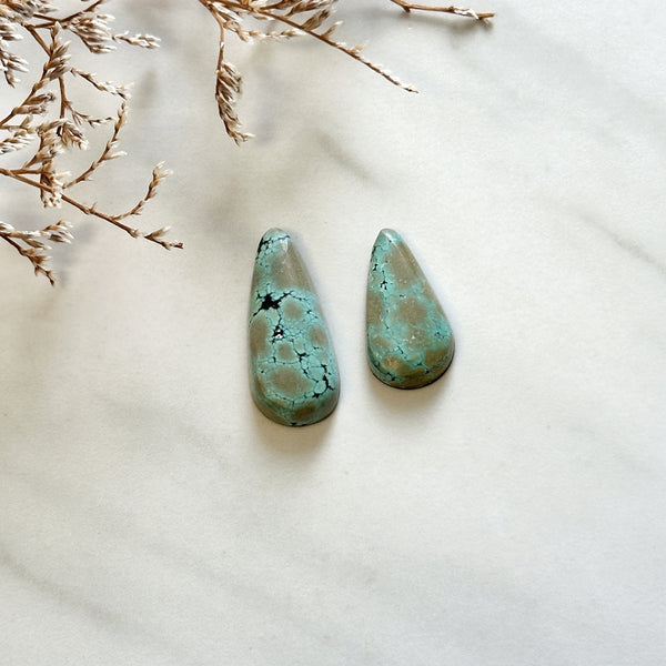 Large Faint Green Teardrop Treasure Mountain Turquoise, Set of 2 Background