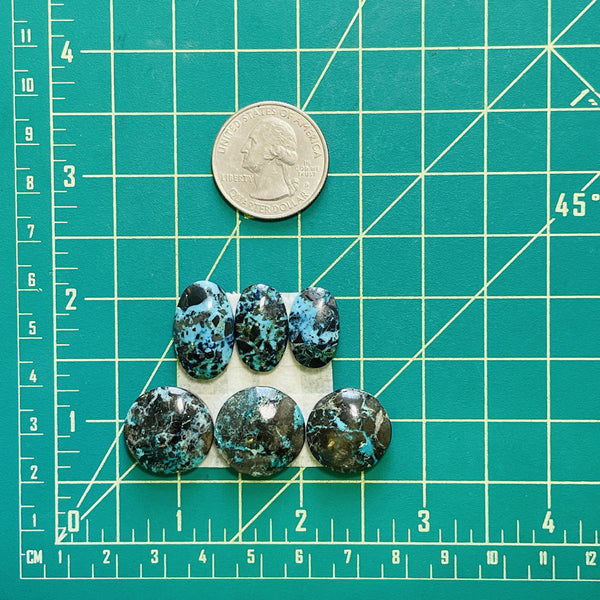 Medium Ocean Blue Mixed Yungai Turquoise, Set of 6 Dimensions