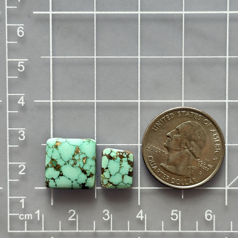 Small Faint Green Square Namtso Lake Turquoise, Set of 2 Dimensions