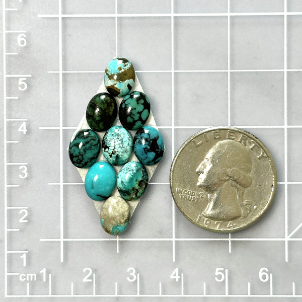 Small Mixed Oval Mixed Turquoise, Set of 9 Dimensions