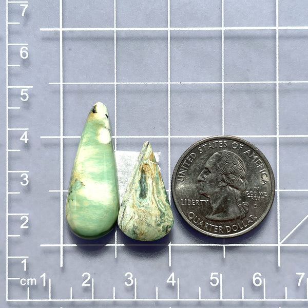 Large Mint Green Teardrop Crescent Lake Variscite, Set of 2 Dimensions