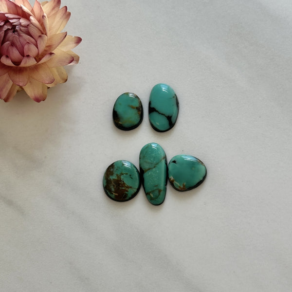 Small Deep Green Oval Kingman Turquoise, Set of 5 Background