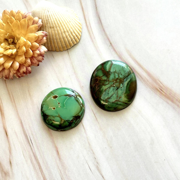 Large Deep Green Round Crescent Lake Variscite, Set of 2 Background